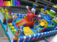 Durable Happy Clown Island Inflatable Fun City Commercial Bouncers With Big Playground