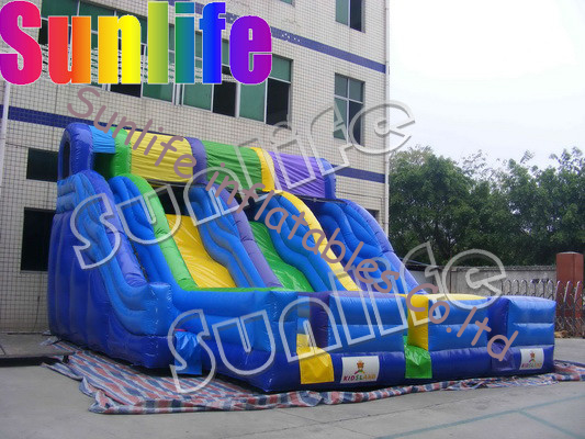 Blue And Yellow Three Tunnel Giant Inflatable Slide Of PVC Inflatable Products CE / UL blo
