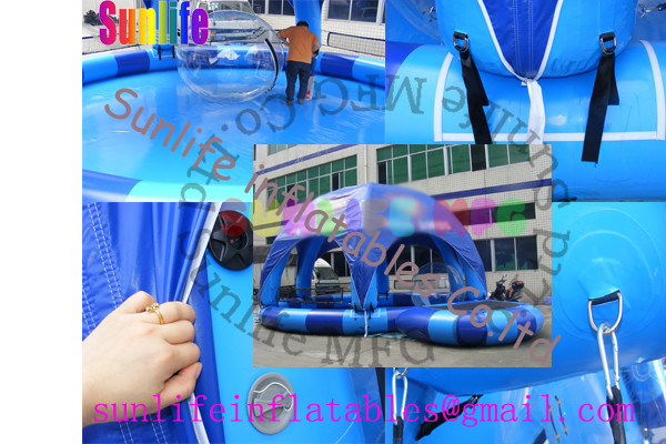 inflatable blue pool with a cover tent