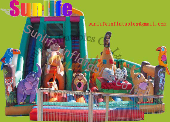 inflatable animal zoo funny castle with a big slide
