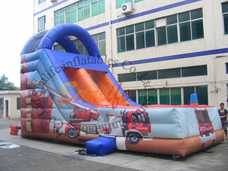 Customized Outdoor Inflatable Slide / Commercial Fire Truck Inflatable Slide