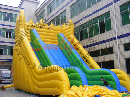 EN14960 Big Wave Yellow And Green Durable Inflatable Slide For Adult Inflatable Games